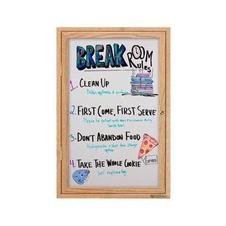 United Visual Products 24"x36" 1-Door Wet/Dry Erase, Black Porcelain/Lt Oak Frame UV851D-LTOAK-BLKPORC